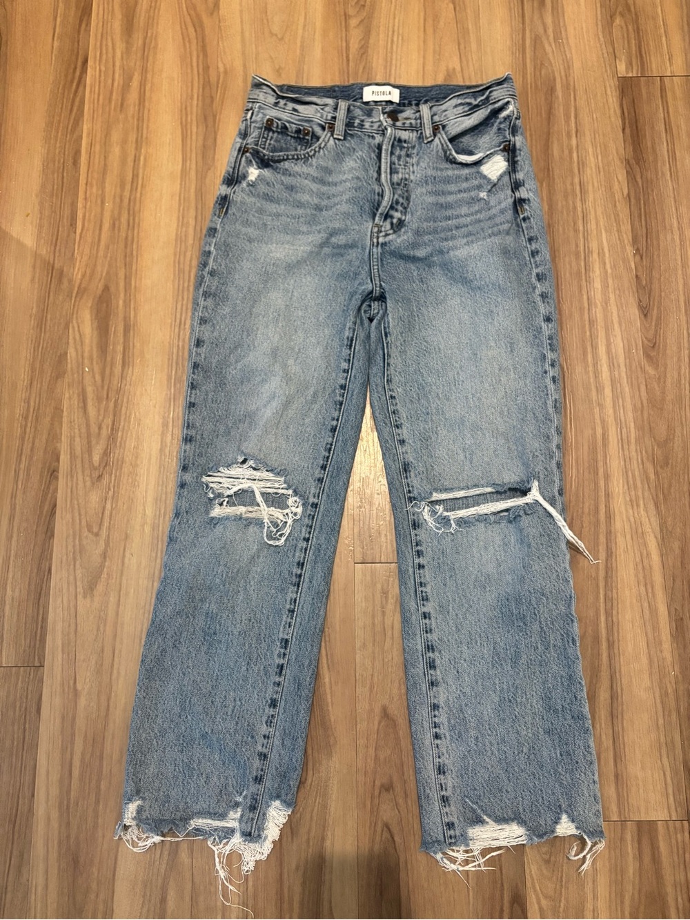 pistola faded blue distressed straight-leg jeans